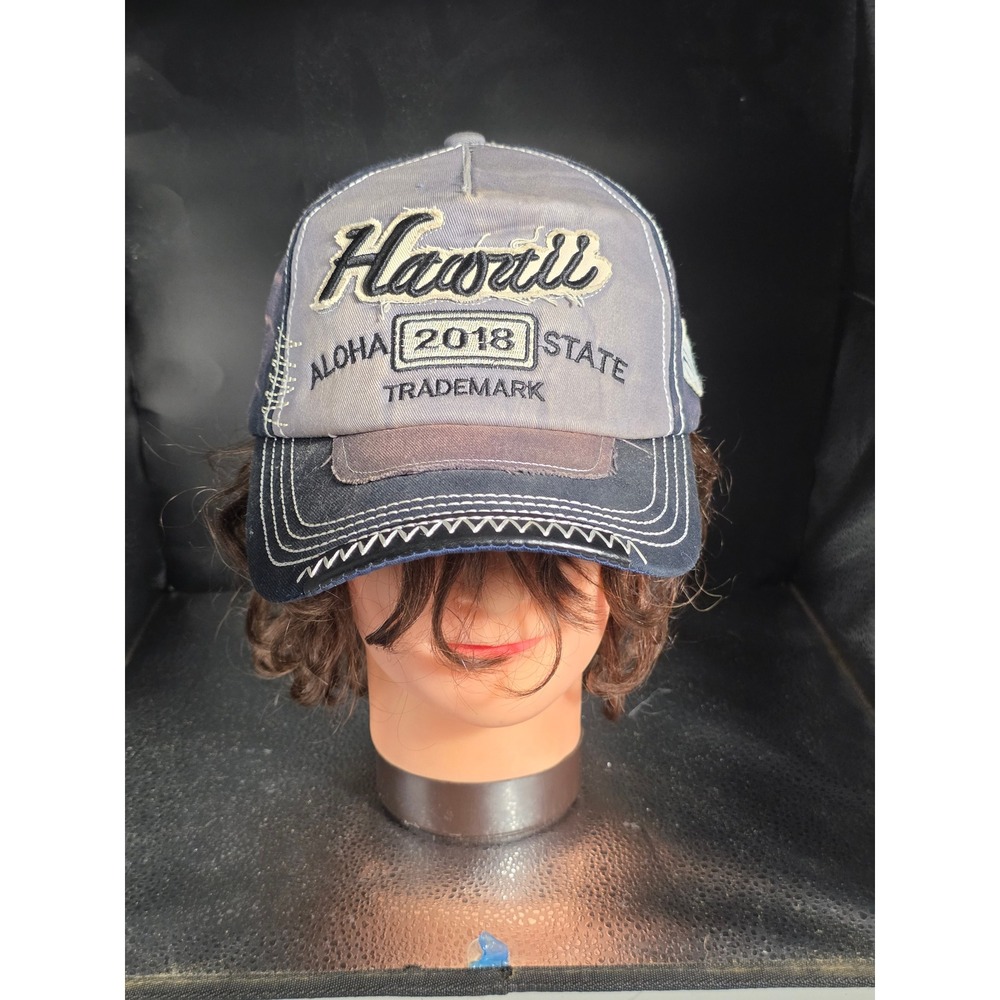 Hawaii Hat Mens OSFA Blue Distressed Trucker Cap Interstate H1 Island Crew